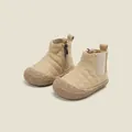 Warm beige quilted toddler snow boots with plush lining and side zipper for winter - Khaki