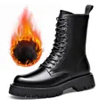 Schwarze Herren-Lederstiefel mit warmem Fleecefutter und dicker Sohle - Fleece Gefüttert