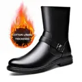 Black high-top Martingale boots with warm fleece lining and buckle strap - 38 / Black Fleece Lined