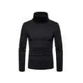 Vista frontale di una maglia a maniche lunghe a collo alto da uomo nera, vestibilità slim fit - Taglia M / Top / Nero
