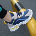 Blue and white lightweight anti-slip running shoes for children with velcro strap - 28 / Dark Blue