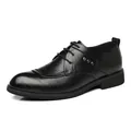 Zapatos de vestir clásicos de cuero negro para hombre con cordones y punta elegante - Negro