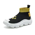 Men's breathable fly-knit sock sneakers with chunky white sole and yellow accents. - 39 / Black and Yellow (9089)