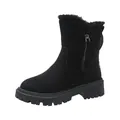 Women's black winter snow boots featuring warm faux fur lining and side zipper closure - Black