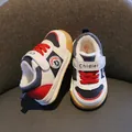 Chidier winter warm fleece lined baby walking shoes with durable non-slip rubber soles - Size 19 / Inner Length 14cm / Navy Blue and Red