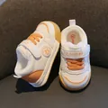 Warm toddler winter shoes with plush lining and non-slip rubber sole in white and orange - Size 19 / Inner Length 14cm / Orange