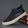 Scarpe casual alte da uomo nere con suola piatta in gomma, stile alla moda. - Nero Cachi
