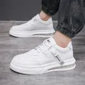 Men's stylish white mid-top sneakers featuring comfortable air cushion soles and unique strap details - 38 / Low-Top Style (1708) / White