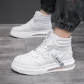 Fashionable men's white high-top casual sneakers with air cushion sole and strap - 40 / Mid-Top Style (1711) / White