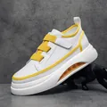Stylish white and yellow color block men's casual sneakers featuring a visible air cushion - 38 / White and Yellow Gradient