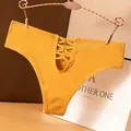 Perizoma sportivo senza cuciture giallo senape da donna con sexy dettaglio stringato - Giallo