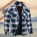 Veste à carreaux pour hommes avec doublure matelassée chaude et col à revers chic. - S / Hauts / Carreaux Bleu Ciel