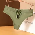 Perizoma senza cuciture verde oliva sexy da donna con lacci scavati sul davanti e alta elasticità - Verde