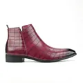 Eleganti stivaletti Chelsea bordeaux da uomo con motivo coccodrillo e punta quadrata - 40 / Stile Trama Coccodrillo (ST10029-1) / Borgogna