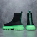 Stylish men's high-top flyknit sock shoes with vibrant green chunky platform sole - 39 / Black Green