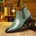 Stivaletti Chelsea da uomo verdi con trama a coccodrillo e punta quadrata di tendenza - 40 / Verde Pietra