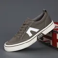 Stylish men's brown canvas casual sneakers with a durable white sole and SHANBU branding. - Dark Gray