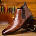 Stivali Chelsea da uomo marroni con motivo a coccodrillo e punta quadrata alla moda - 40 / Marrone Pietra