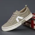 Stylish khaki canvas sneakers for men featuring a durable white rubber sole design - Khaki