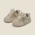 Minimalist cream toddler walking shoes with thick rubber soles and hook-and-loop closure - Beige / Size 18 / Inner 13.5cm