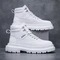 Premium British style men's white high-top motorcycle boots with thick platform soles - 38 / White