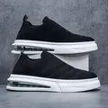 Breathable black knit slip-on sneakers for men with cushioned thick white soles - 42 / Black Green