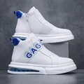 Stylish white high-top men's slip-on sneakers with blue accents and air cushion sole. - 41 / High-Top Board Shoes / White Blue High Top (1721)