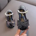 Elegante schwarze Mädchen Mary Jane Prinzessinnenschuhe mit Glitzerschleife und Perlen - 21 / Schwarz