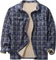 Detailed view of the soft beige fleece lining and classic blue plaid pattern on men's jacket - S / Tops / Grey Plaid