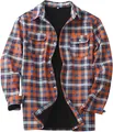 Close-up of men's orange and blue plaid jacket with a warm black fleece lining - S / Tops / Orange Plaid