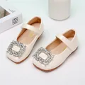 Chaussures Mary Jane blanc crème pour filles avec boucle carrée en strass - Blanc