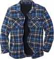 Men's blue plaid flannel shirt jacket with warm black fleece lining for winter - S / Tops / Blue Plaid