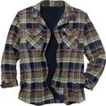 Men's green plaid fleece-lined flannel shirt jacket with long sleeves and front pockets - S / Tops / Green Plaid