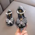 Elegantes zapatos negros de princesa para niña con correa de perlas y lazo de mariposa - 21 / Negro