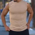 Canotta sportiva da uomo aderente con strisce verticali in maglia per fitness e allenamento - Kaki