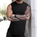 Sleeveless men's black ribbed slim fit fitness tank top for bodybuilding and running - M / Tops / Black