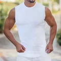 Men's slim fit white ribbed knit tank top for gym and summer outdoor activities - M / Tops / White
