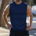Men's slim fit ribbed muscle tank top for fitness and gym wear in navy blue - M / Tops / Navy Blue
