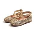 Funkelnde goldene Glitzer-Prinzessinenschuhe für Mädchen mit elastischen Kreuzgurten - 26 / Gold
