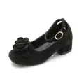 Elegant black Mary Jane shoes for girls with decorative floral applique and ankle strap - 27 / Black