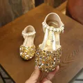 Chaussures de princesse élégantes pour filles à paillettes dorées et argentées avec perles - Or