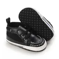 Detail view of black baby pre-walker shoes with soft anti-slip rubber dot sole - Inner Length 12cm / Black