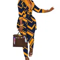 Women's two-piece suit featuring an orange and navy geometric print with blazer and pants - S / Top And Bottom / Yellow