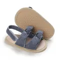 Soft denim baby sandals with bow decoration and anti-slip soles for infants 0-1 year. - Denim Blue