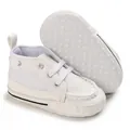 Detail view of white soft-sole baby pre-walker shoes showing anti-slip dot texture - Inner Length 12cm / White