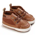 Brown soft sole baby walking shoes with lace-up detail for 0-1 year old infants detail - Brown