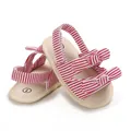 Sandali neonato a righe bianche e rosse con fiocchi e suola in cotone morbido - Lunghezza Interna 11cm / Riga Rossa