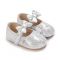 Silver glitter baby girl princess walking shoes with heart embroidery and bow detail - Silver
