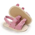 Detailed macro view of red and white striped baby sandals with non-slip soft sole - Red Stripe