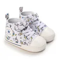 Detailansicht weißer Baby-High-Top-Sneaker mit bunten Einhorndrucken und weichen Sohlen - Innenlänge 11cm / Weiß